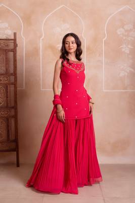 Carrot pink georgette handwork sharara set with handwork dupatta 3