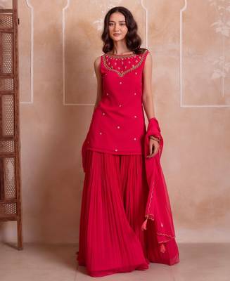 Carrot pink georgette handwork sharara set with handwork dupatta 5