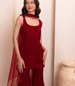 Maroon burgundy velvet sharara set