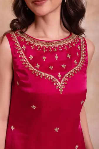 Magenta organza handwork palazzo set with embroidered dupatta