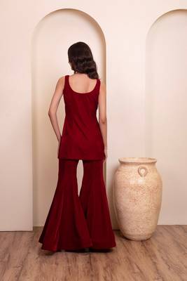 Maroon burgundy velvet sharara set 2