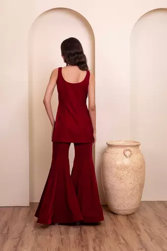 Maroon burgundy velvet sharara set
