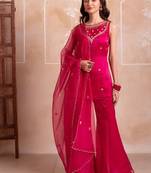 Magenta organza handwork palazzo set with embroidered dupatta