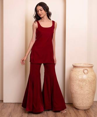 Maroon burgundy velvet sharara set 3