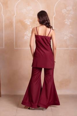 Maroon handwork sharara set with scalloped dupatta 2