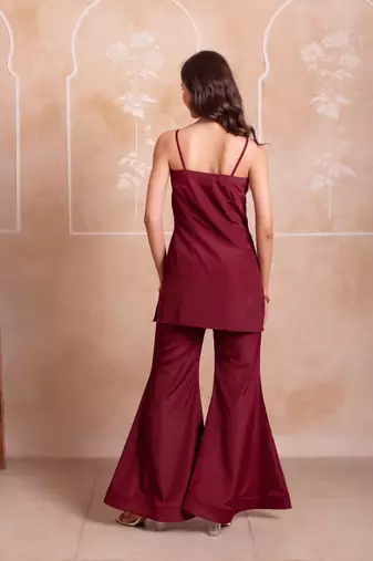 Maroon handwork sharara set with scalloped dupatta