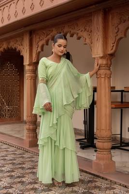 elaichi organza georgette pre-draped saree 1