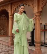 Elaichi organza georgette pre-draped saree with blouse