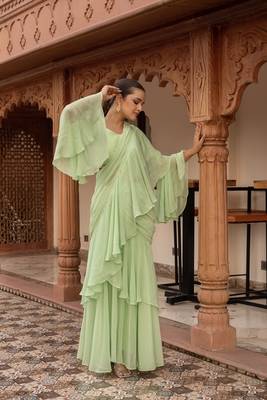 elaichi organza georgette pre-draped saree 2