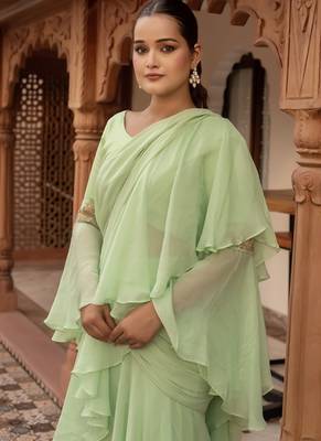 elaichi organza georgette pre-draped saree 4