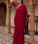 Rani sequined georgette organza pre-draped saree with blouse