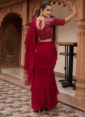 Rani sequined georgette organza pre-draped saree with blouse 2