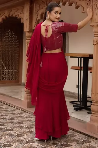 Rani sequined georgette organza pre-draped saree with blouse