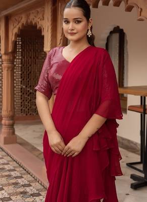 Rani sequined georgette organza pre-draped saree with blouse 3