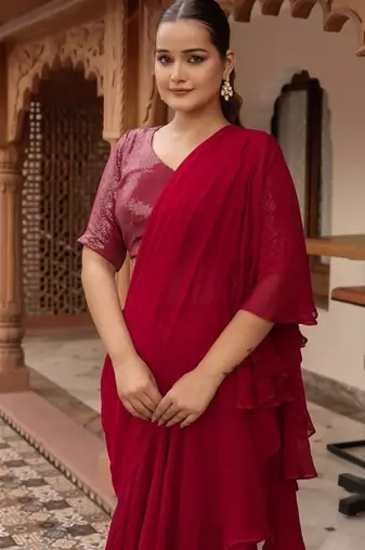 Rani sequined georgette organza pre-draped saree with blouse