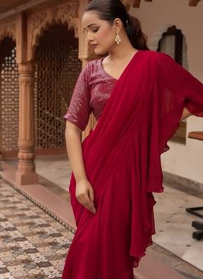 Rani sequined georgette organza pre-draped saree with blouse 4