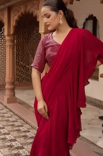Rani sequined georgette organza pre-draped saree with blouse