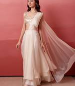 White pre-draped skirt saree with sequin blouse with blouse