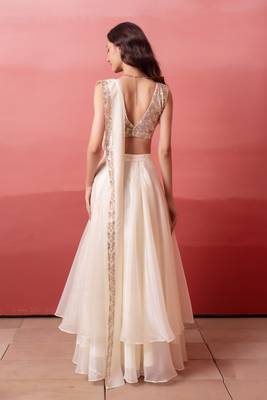 white pre-draped skirt saree with sequin blouse 3
