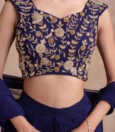navy blue georgette ready to drape saree with handwork blouse