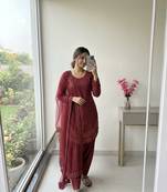 Designer party wear crepe top with farshi palazzo & organza dupatta set