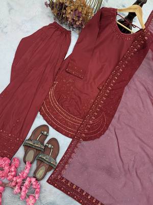 Designer party wear crepe top with farshi palazzo & organza dupatta set 3