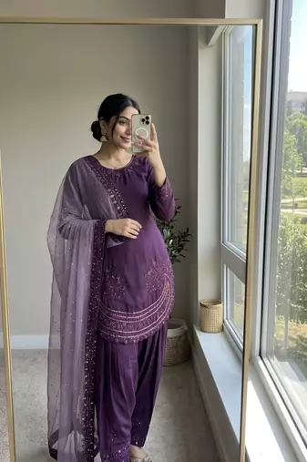 Designer party wear crepe top with farshi palazzo & organza dupatta set