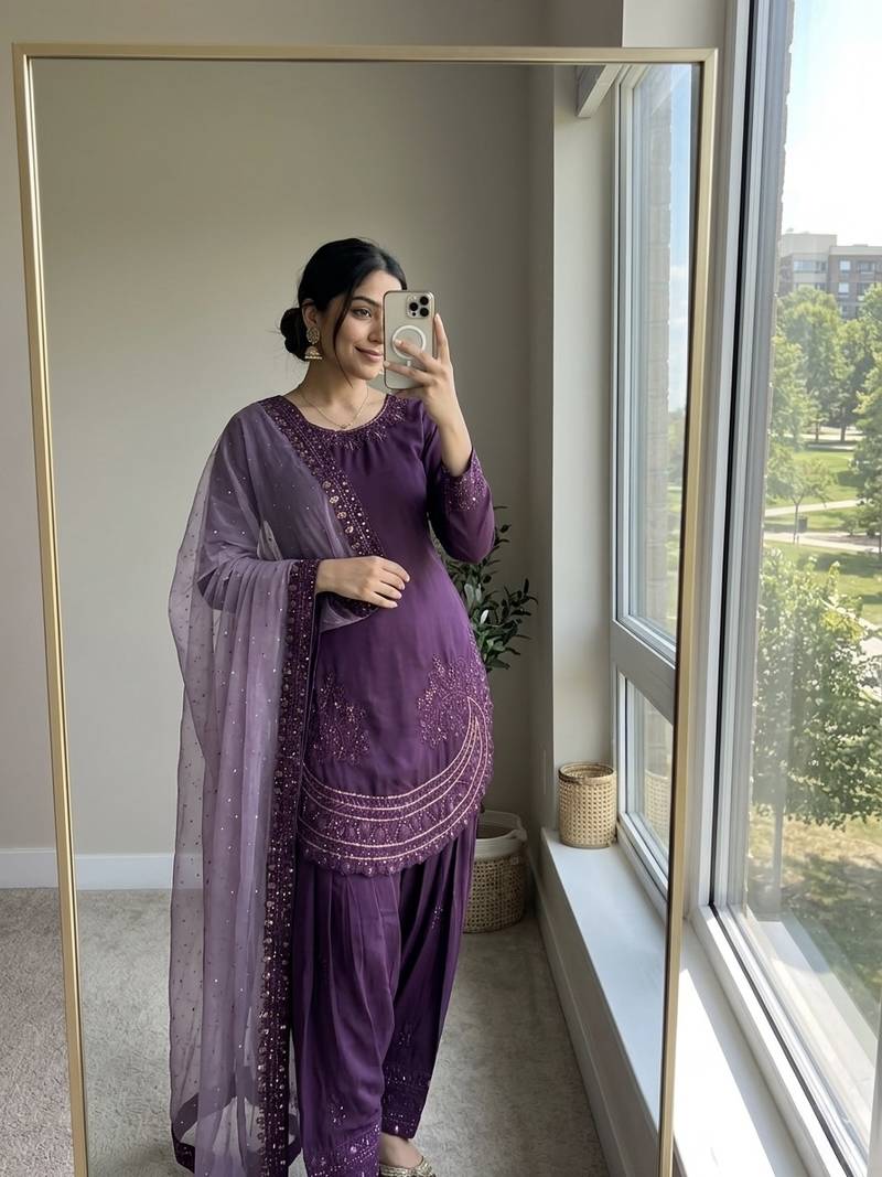 Designer party wear crepe top with farshi palazzo & organza dupatta set