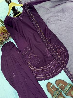  party wear crepe top with farshi palazzo & organza dupatta set 2