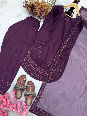  party wear crepe top with farshi palazzo & organza dupatta set 3