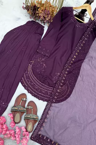  party wear crepe top with farshi palazzo & organza dupatta set