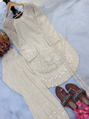  party wear crepe top with farshi palazzo & organza dupatta set 3