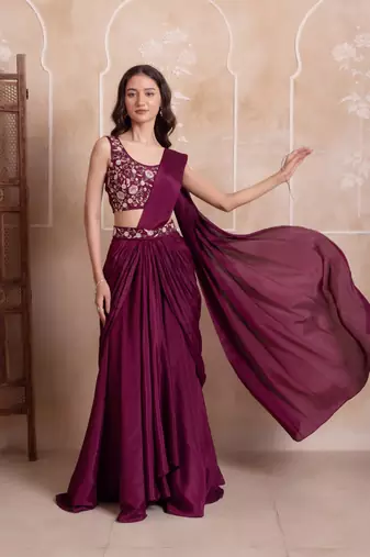 purple handwork ready to drape saree