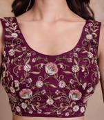 Purple handwork ready to drape saree with blouse