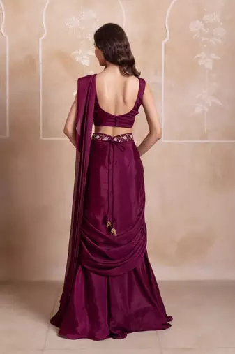 purple handwork ready to drape saree