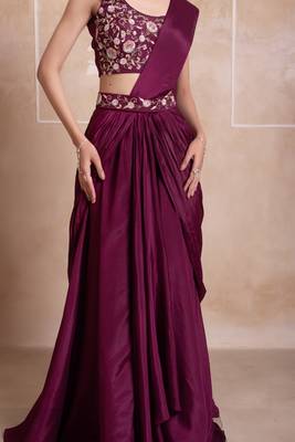 purple handwork ready to drape saree 4