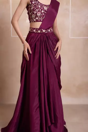 purple handwork ready to drape saree