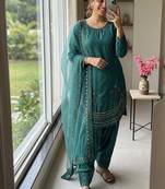  party wear crepe top with farshi palazzo & organza dupatta set