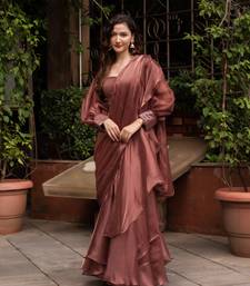 rosegold organza seqin ready to drape saree