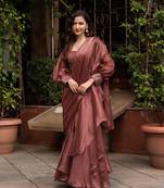 Rosegold organza seqin ready to drape saree with blouse