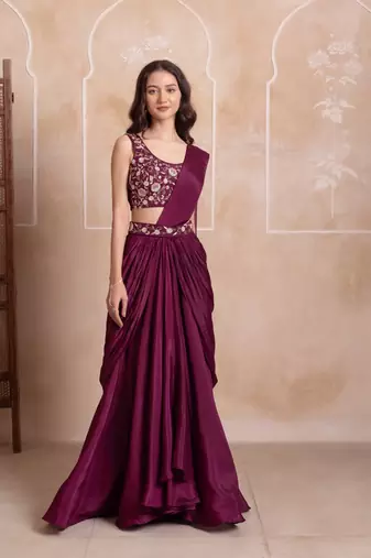 purple handwork ready to drape saree