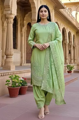 Designer party wear crepe top with farshi palazzo & organza dupatta set