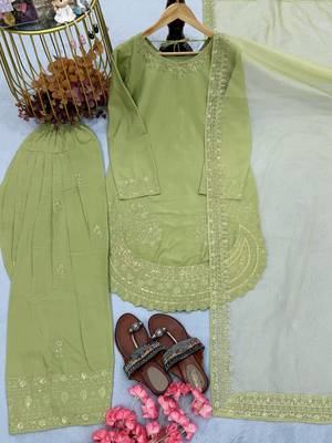  party wear crepe top with farshi palazzo & organza dupatta set 2
