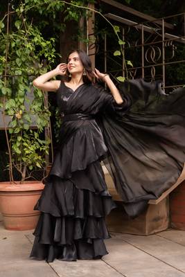 black organza sequin ready to drape saree 2