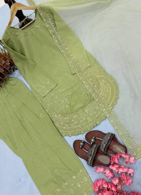  party wear crepe top with farshi palazzo & organza dupatta set 3