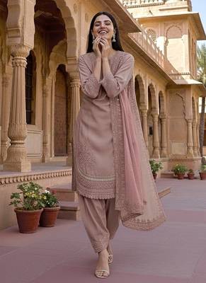  party wear crepe top with farshi palazzo & organza dupatta set 1