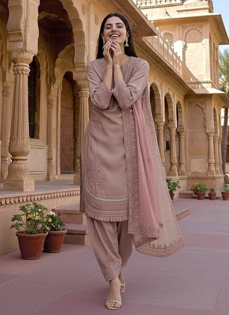 Designer party wear crepe top with farshi palazzo & organza dupatta set