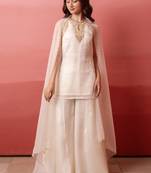 White handwork kurta palazzo set with organza dupatta