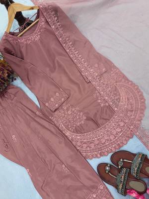  party wear crepe top with farshi palazzo & organza dupatta set 4