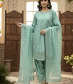  party wear crepe top with farshi palazzo & organza dupatta set